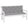 A white wooden bench with a gray tufted cushion. Produktbild-Vorschau