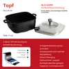 A black pot with a silver lid and a diagram showing the layers of the pot's coating. Produktbild-Vorschau