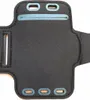 A black sport armband with blue accents, shown flat against a white background. Produktbild-Vorschau