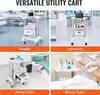 Collage of a versatile utility cart shown in four different settings: hospital, laboratory, dental clinic, and beauty salon. Produktbild-Vorschau