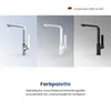 Three different colored kitchen faucets are displayed side-by-side, with text below describing the color palette. Anteprima dell’immagine prodotto