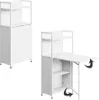 A white shelving unit with a fold-out table is shown in two configurations. Produktbild-Vorschau