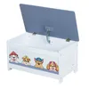 A white toy chest with a blue lid, decorated with cartoon dogs from Paw Patrol. Produktbild-Vorschau
