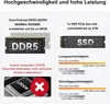 A split image showing technical specifications for computer components, specifically RAM and SSDs. Produktbild-Vorschau