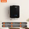 A black VEVOR HVAC scent diffuser is mounted on a light-colored wall, with dimensions indicated. Below the diffuser, feature icons and text describe its capabilities. Voir les images du produit