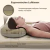 A woman is lying on her back on an inflatable mattress, using an ergonomic air pillow. Produktbild-Vorschau