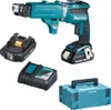 A set of Makita power tools, including a cordless screwdriver, two batteries, a charger, and a storage case, are displayed against a white background. Produktbild-Vorschau