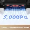 Close-up of a robot vacuum cleaner's brush head with stylized airflow graphics and text indicating suction power. Anteprima dell’immagine prodotto