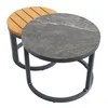 Two round tables, one with a marble-like top and the other with a wooden top, are shown side-by-side. Produktbild-Vorschau