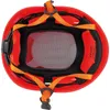 The inside of a red helmet with orange straps and black padding. Voir les images du produit