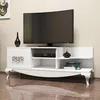 A white TV stand with a television on top, and decorative items. Anteprima dell’immagine prodotto