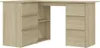 A light-colored, L-shaped desk with drawers and shelves. Produktbild-Vorschau