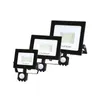 Three LED floodlights of different sizes are displayed against a white background. Produktbild-Vorschau