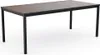A rectangular outdoor dining table with a brown wood-look tabletop and black metal legs, shown against a white background. Produktbild-Vorschau