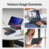 Collage of images showing different usage scenarios for a tablet with a keyboard case. Produktbild-Vorschau