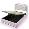 A modern upholstered bed frame with storage and LED lighting. Produktbild-Vorschau