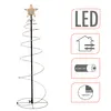 A spiral Christmas tree with LED lights and a star on top, displayed against a white background with informational icons on the right. Voir les images du produit