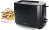 A black toaster with rose gold accents sits next to a sandwich on a white plate. Produktbild-Vorschau