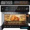 A close-up view of a multifunctional oven with a roasted chicken inside, showcasing the air circulation system. Produktbild-Vorschau
