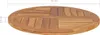 A round teak wood tabletop with dimensions indicated by measurement lines and text. Voir les images du produit