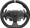 A black racing steering wheel with a metallic center hub and various buttons and controls. Produktbild-Vorschau