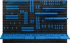 A tool wall organizer with various blue holders and shelves mounted on a black panel. Náhled obrázku produktu