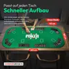 A person is playing poker on a green poker table mat laid out on a wooden dining table. Produktbild-Vorschau