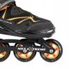 A close-up view of inline skates, focusing on the wheels and the side of the boot. Podgląd zdjęcia produktu