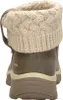 The back view of a single brown boot with a beige knitted cuff. Produktbild-Vorschau