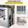 A cutaway view of an ice cream machine showing its internal cooling system, with inset images highlighting heat dissipation holes and a copper condenser. Voir les images du produit