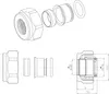 Technical drawings and exploded views of a pipe fitting. Produktbild-Vorschau