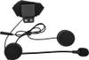 A black motorcycle helmet headset with microphone and earbuds is shown against a white background. Produktbild-Vorschau