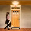 A woman walks towards a wooden door with shopping bags, under an outdoor light fixture. Náhľad obrázku produktu