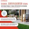 A marketing image showcasing outdoor furniture and a pergola structure, with text highlighting product features. Produktbild-Vorschau