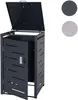 A dark gray metal trash can enclosure with its door open, shown against a white background. Two color swatches, one dark gray and one light gray, are visible in the upper right corner. Anteprima dell’immagine prodotto