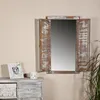 A rustic wooden mirror with shutter-like doors, displayed on a wall above a dresser. Anteprima dell’immagine prodotto
