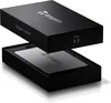 A black box with the lid open, revealing a silver card inside, both branded with the Tangem logo. Produktbild-Vorschau