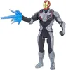 A toy action figure of Iron Man in his Avengers Endgame suit, firing a blue energy blast from his hand. Produktbild-Vorschau