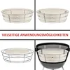 A collage of images showing a ceramic cooking insert for a kettle grill, with text indicating versatile applications. Produktbild-Vorschau
