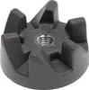 A close-up, studio shot of a blender coupler. The coupler is black with six prominent blades radiating from the center. A silver, threaded metal insert is visible in the center of the coupler. Produktbild-Vorschau