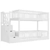 A white bunk bed with stairs and drawers, shown from a side-diagonal angle against a white background. Voir les images du produit