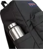 A close-up of a black backpack with a silver water bottle in a side pocket. Náhľad obrázku produktu