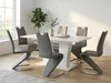 A dining room set with a white extendable table and gray chairs. Produktbild-Vorschau