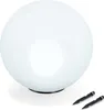 A white spherical solar light with two black ground stakes on a white background. Produktbild-Vorschau