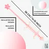 A pink, beaded lizard-like figure with a flower on its head, displayed diagonally across a light gray and white background with text overlays. Voir les images du produit