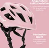 A pink bicycle helmet with text overlays describing its features. Anteprima dell’immagine prodotto
