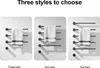 Three different styles of electric towel racks are displayed side-by-side, each with a white towel. The styles differ in the number of bars: three, four, and five. Produktbild-Vorschau