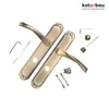 A set of door handles and associated hardware laid out on a white background. Produktbild-Vorschau