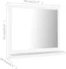 A white mirror with a shelf attached below it, with dimensions indicated by text and lines. Produktbild-Vorschau