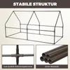 A metal frame structure for a garden greenhouse, with close-up details of connectors and metal tubes. Produktbild-Vorschau